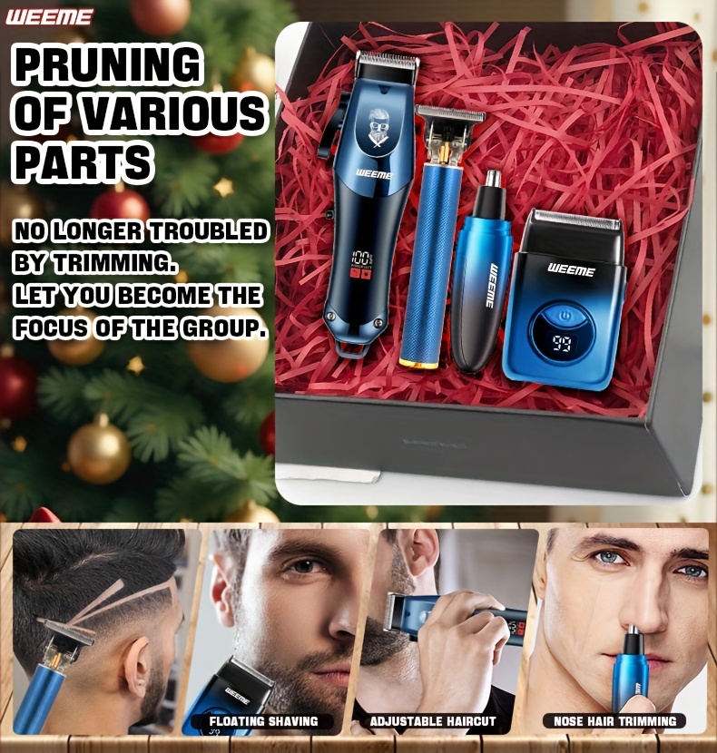 4pcs mens cordless hair clipper kits usb charging electric hairdresser household car travel use ramadan birthday gifts   men husbands or   barber kits barber tools Product details 2