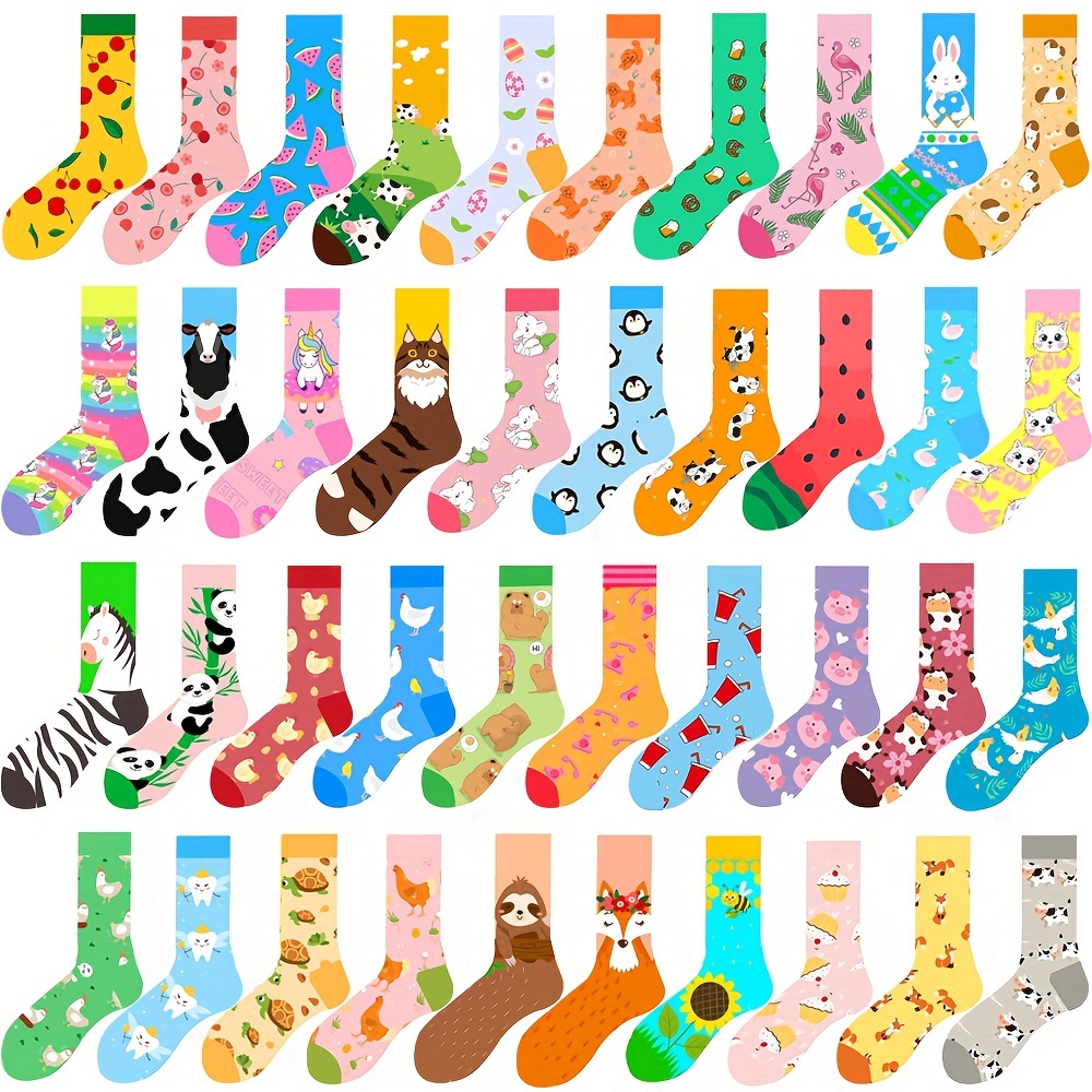 Image of 5/7/9-pair Assorted Color Mid-calf Women's Socks For , Random Patterns, Outdoor Sports Casual Couple Trendy Socks, Fashionable Mid-calf Socks For Men And Women
