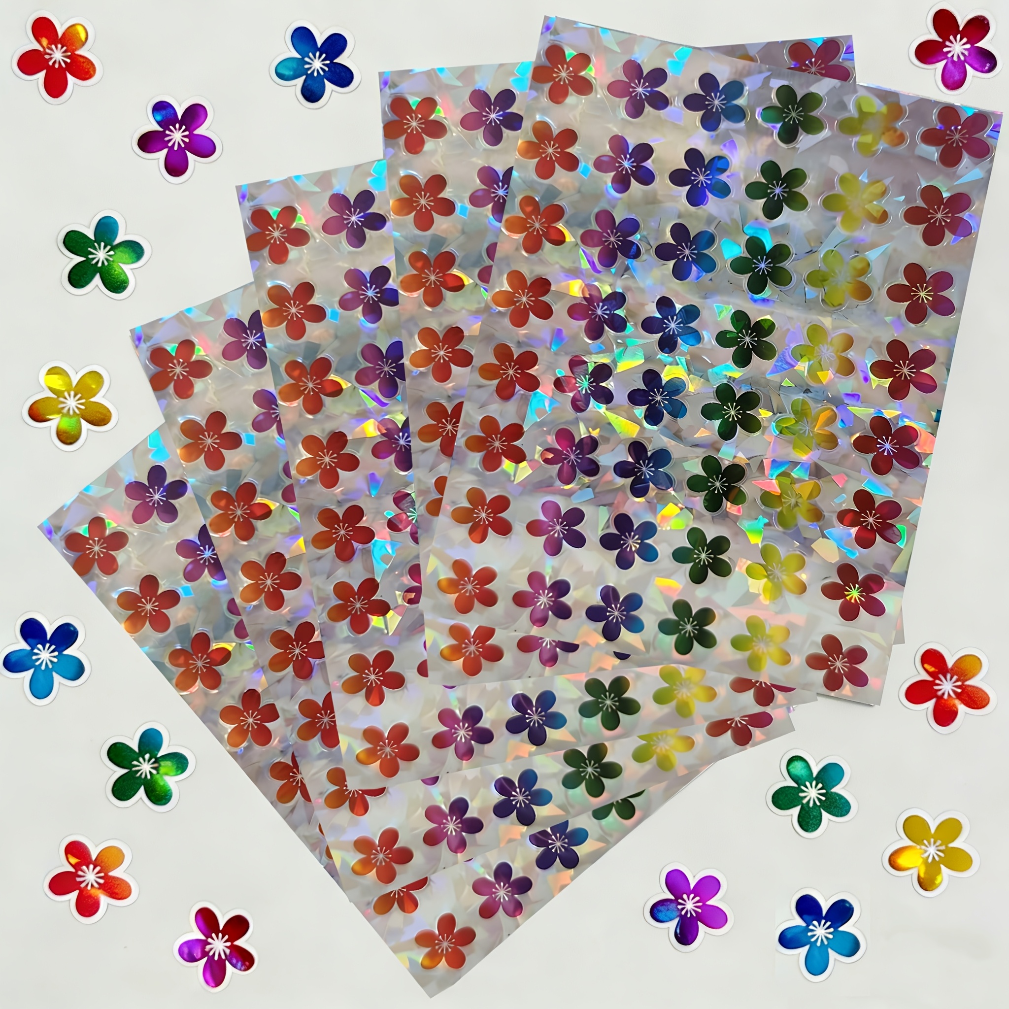 240pcs Holographic Floral Stickers Self-adhesive Stickers Bulk Small Flower Self-adhesive Stikers For School Family Supplies Behavior Charts Decoration Sticker