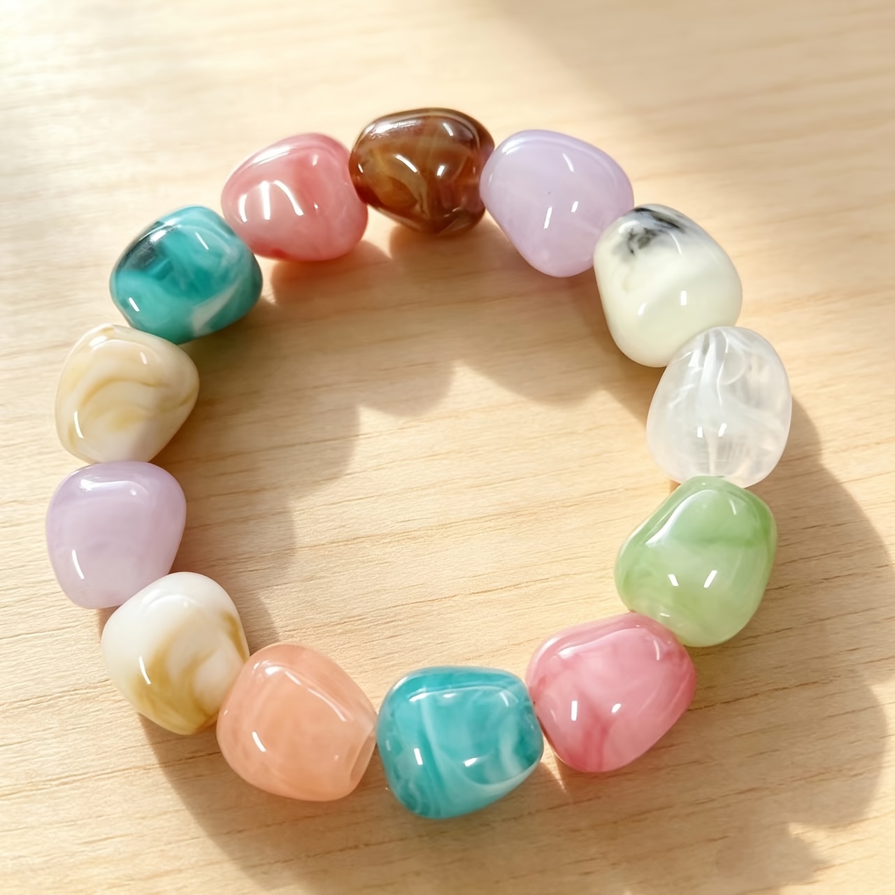 TEMU 1pc/fashionable Ombre Random Shape Bracelet, Irregular Shape Mixed Bead Elastic Bracelet, Suitable For Daily Casual, Commuting, Parties, Etc., A