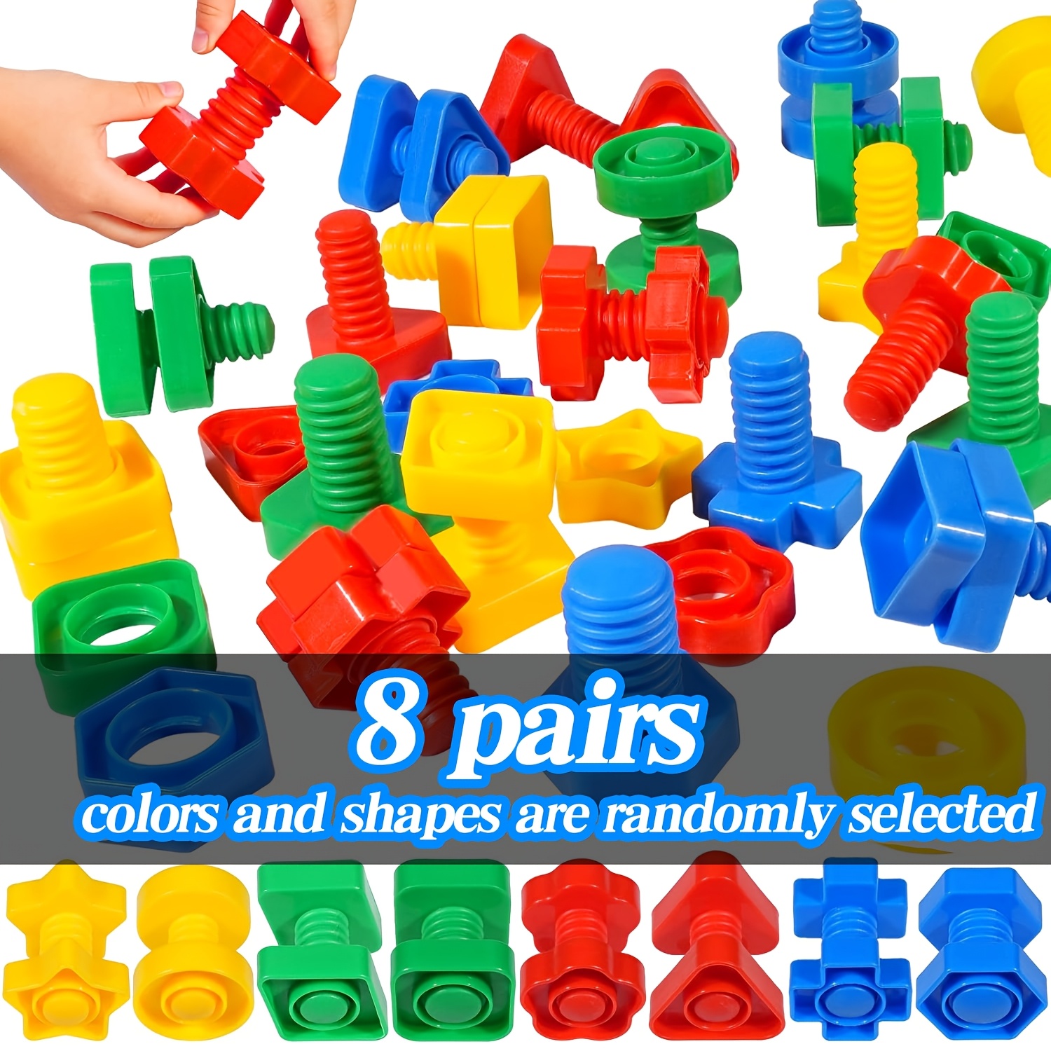 8 Pairs Nuts And Bolts Set, Fine Motor Training Puzzle Toy, Shape And Color Matching Toy, Building Game, Block Combination, Colorful Screw And Nut Combination Toy, Used To And Thinking . Random