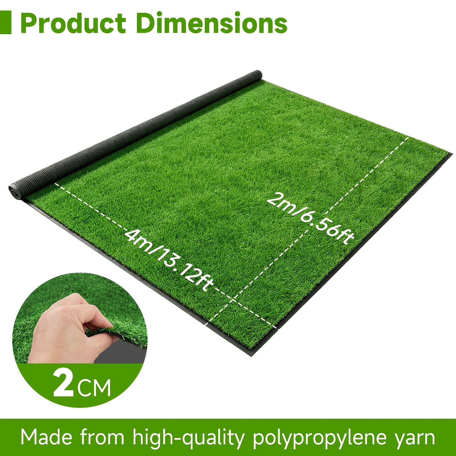 TEMU 2m X 4m Artificial Grass 20mm High Outdoor Turf Carpet - Weather-resistant Grass Mat - Plastic Turf For Balcony, Garden & Terrace