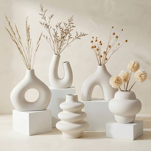 5pcs suitable for modern boho ceramic vase set matte base vases with sturdy footed minimalist aesthetic decorative flower holders for shelf mantle entryway table decor for home decorations ceramic