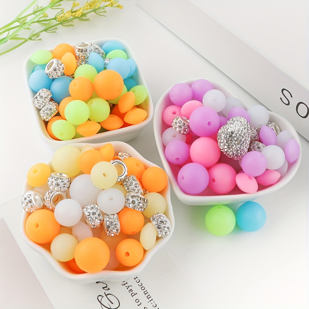 

50pcs Beads And Beads Combination (including Heart-shaped Beads, 12/15mm Colored Silicone Beads), Used For Keychains, Necklaces, Bracelets, Decorative Parties, Etc