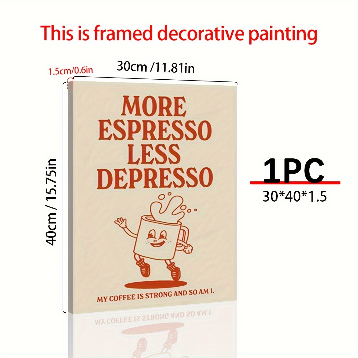 TEMU 1pc 30x40cm (11.81x15.75in) Framed Canvas Poster, Modern Art, Inspirational Coffee Canvas Wall Art, Cartoon Abstract Painting Wall Art, Ideal