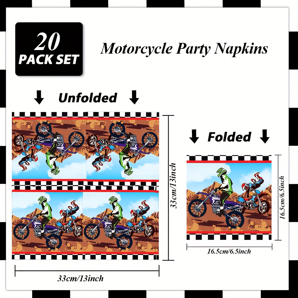 E-shop 20 Stück/Satz, Motorrad- Geburtstagsparty Servietten, 13x13 Zoll, Partydeko für Halloween, Weihnachten & Feiern – Ideal für Restaurants Haushalt