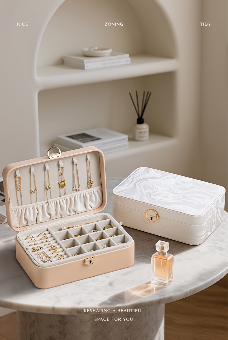 1pc Double-Layer PU Leather Jewelry Organizer Box with Lock, Removable Tray And Large Capacity - Elegant Rectangular Design for Rings, Earrings, Necklaces - Home Decor Gift for Valentine'S Day, Mother'S Day, Christmas, Jewelry Box, Jewelry Boxes