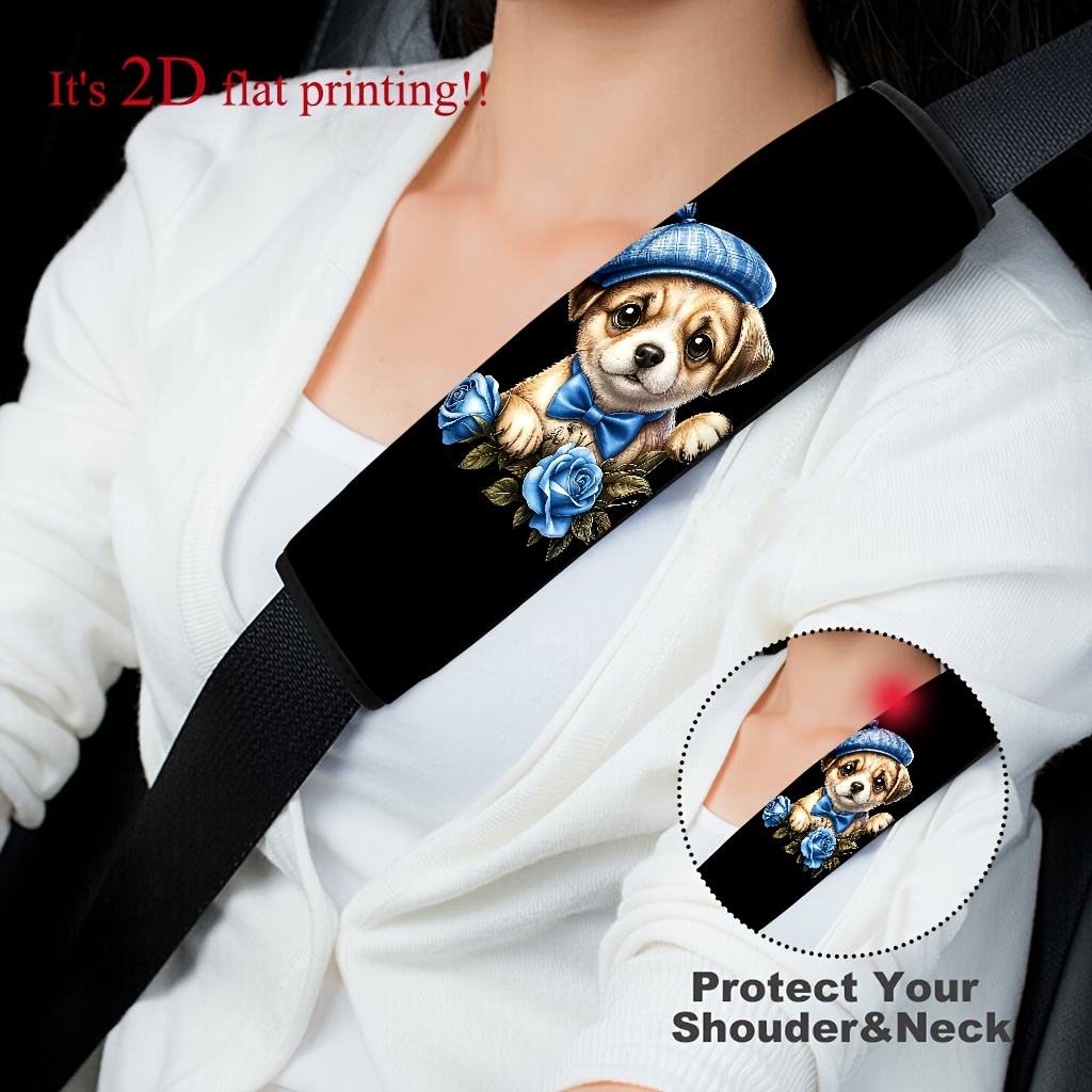 품목 사진 청사진을 든 강아지 자동차 안전벨트 보호 패드 1개 - 백팩 및 안전벨트용, 사랑스러운 강아지 디자인의 부드러운 어깨끈 커버, 차량용, 등받이 보호대용, 자동차 내장재용