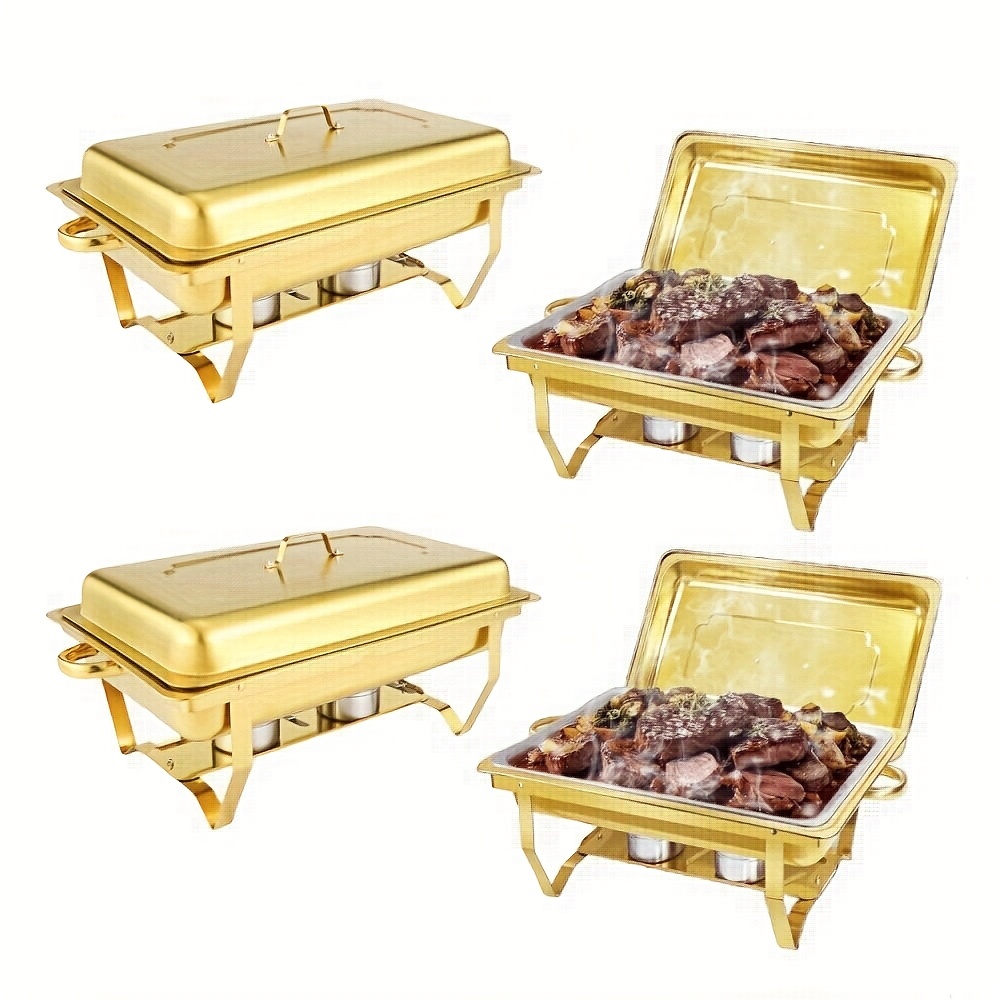 TEMU Ensemble de chaufards en acier inoxydable 2/4 pièces, 8QT, doré, taille standard, haute qualité, avec pinces à entièrement dorées, pour fêtes,