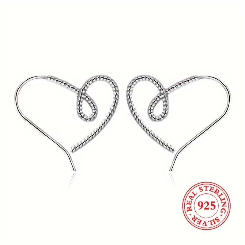 TEMU 1 Pair S925 Sterling Silver Heart-shaped Earrings, Twist Design Hollow Love Dangle, Birthstone, Daily & Party Wear, 925 Silver Plated Ear Hooks, Jewelry For All