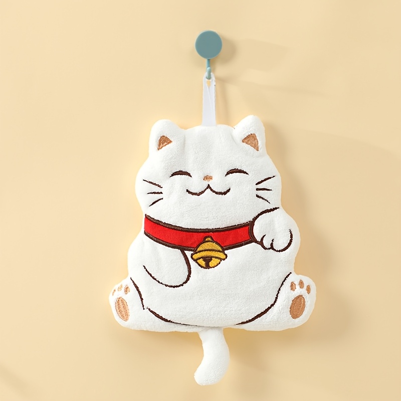 E-shop Glücks-Katze Niedliches Fingerspitzenhandtuch aus Korallensamt Geeignet für den Täglichen Gebrauch, Badezimmer, Küche, Hängendes Design Handtuch