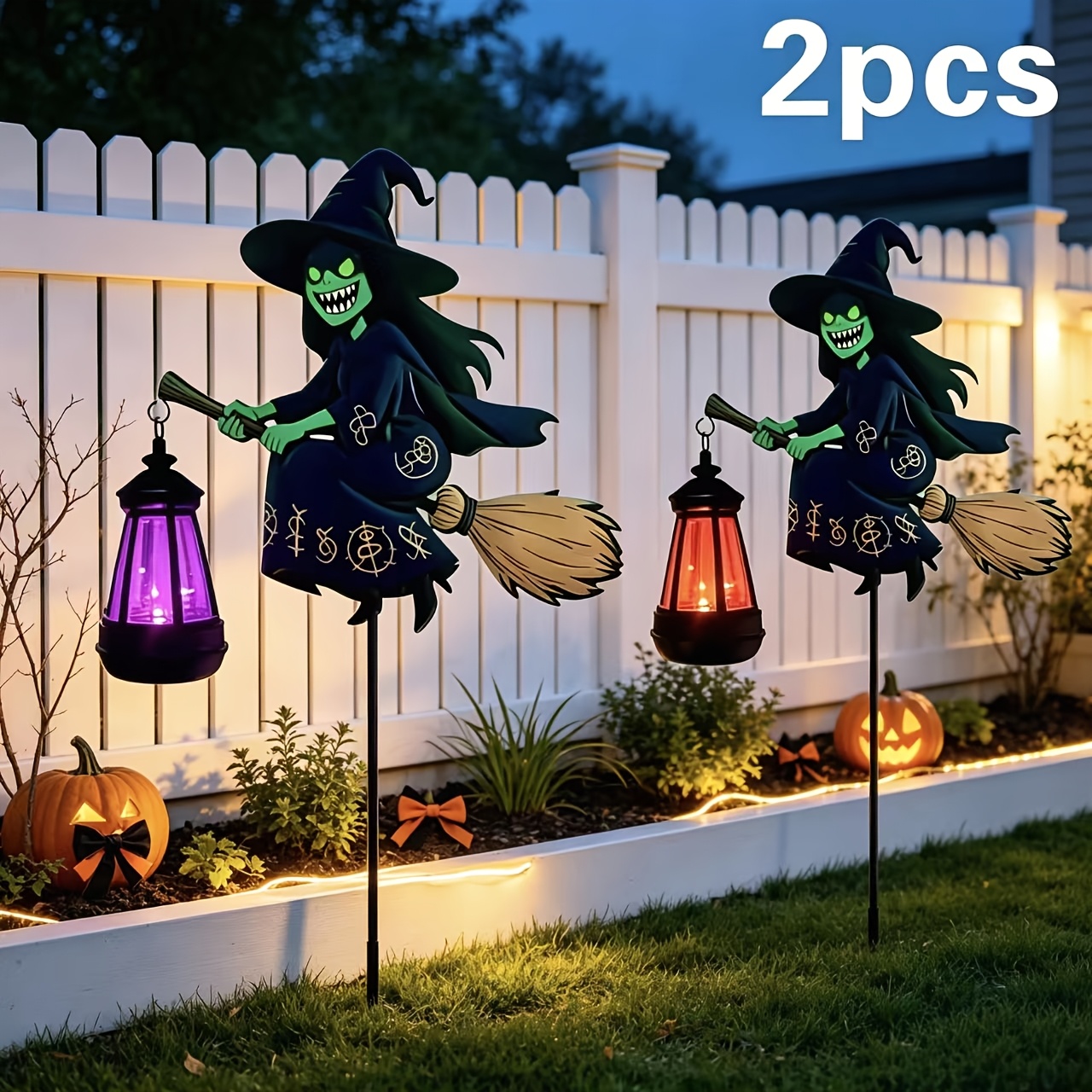 TEMU 2 Solar Powered Outdoor Garden Lights, Halloween Decorations For Outdoors, Halloween Lights, Halloween Solar Outdoor Lights, Witch Lights, Led