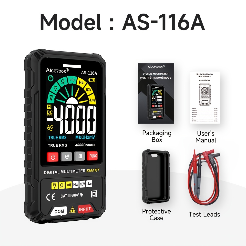 Image of Digital Smart Multimeter, 4000 , Multimeter, Auto Range, Voltage Tester, Electrical Professional Multimetro, Ncv Tester, Frequency, Live Wire, Buzzer, , Measurement