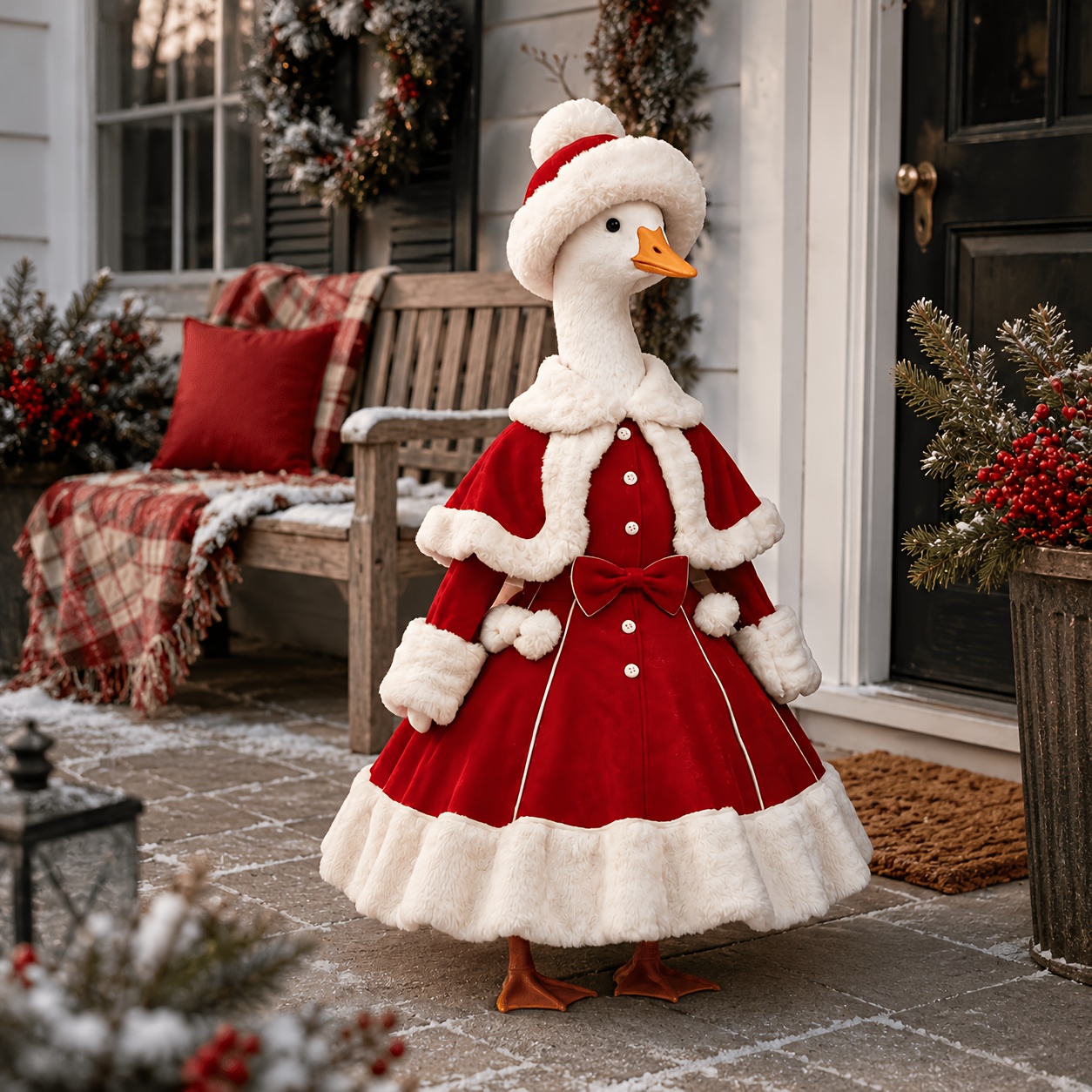 TEMU Your Porch Goose Deserves A Christmas Makeover Too! 23-inch Standard Porch Goose Princess Dress Set With Cream White Plush Hat, Bow And Soft