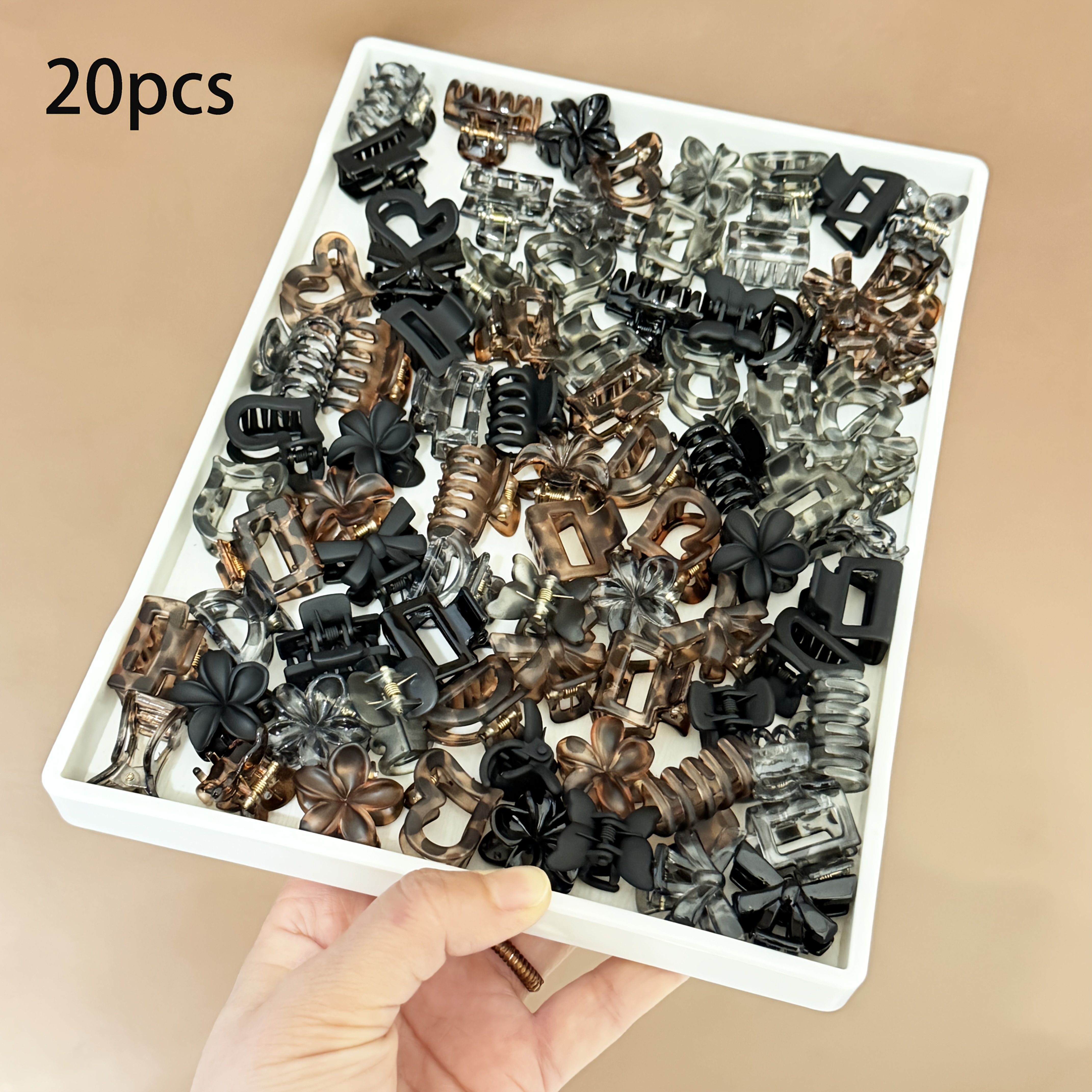 TEMU 20pcs Assorted Random Leopard Print Small Claw Clips, Amber Hair Claws, Tortoiseshell Style Hair Clips, Top Clips, Half-up Ponytail Clips, Small