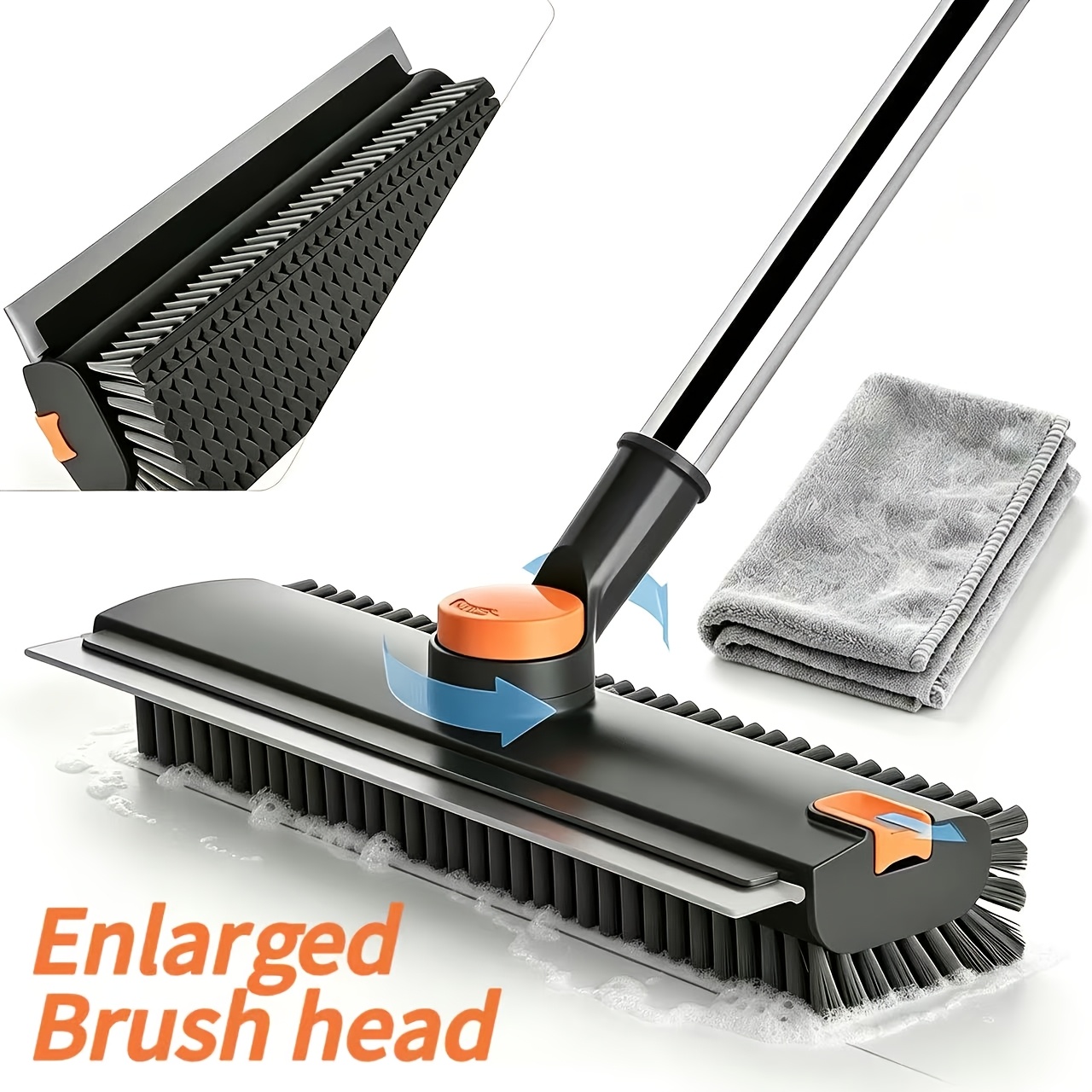 TEMU Long-handled Floor Cleaning Brush, 3-in-1 Scraper And Heavy-duty Hard Bristle Brush, Suitable For Shower Rooms, Bathrooms, Patios, Garages,