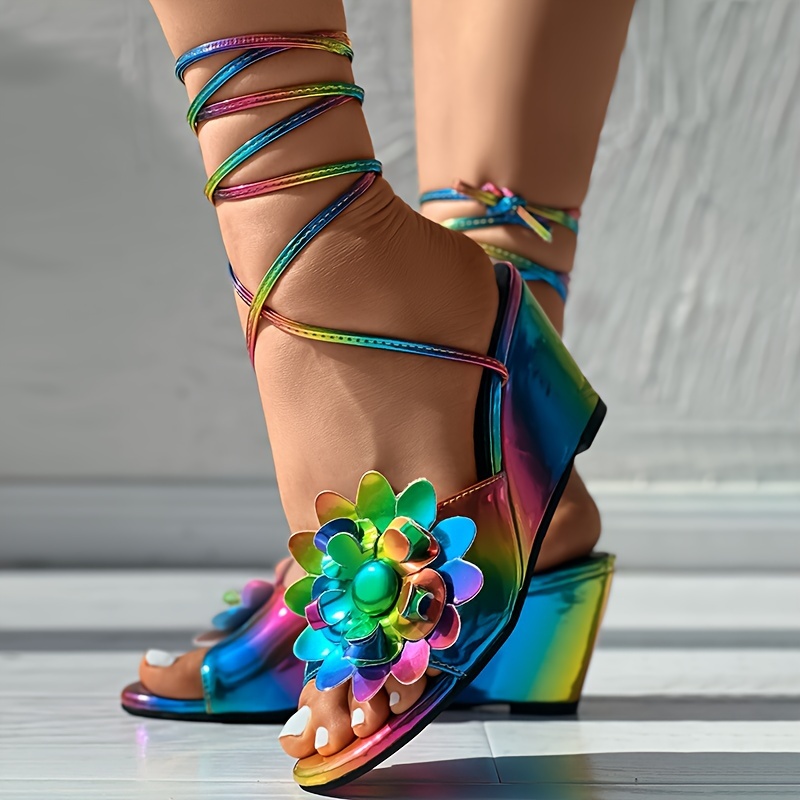 Women's Colorful 3d Floral Decor Sandals Crisscross Straps - Temu Canada