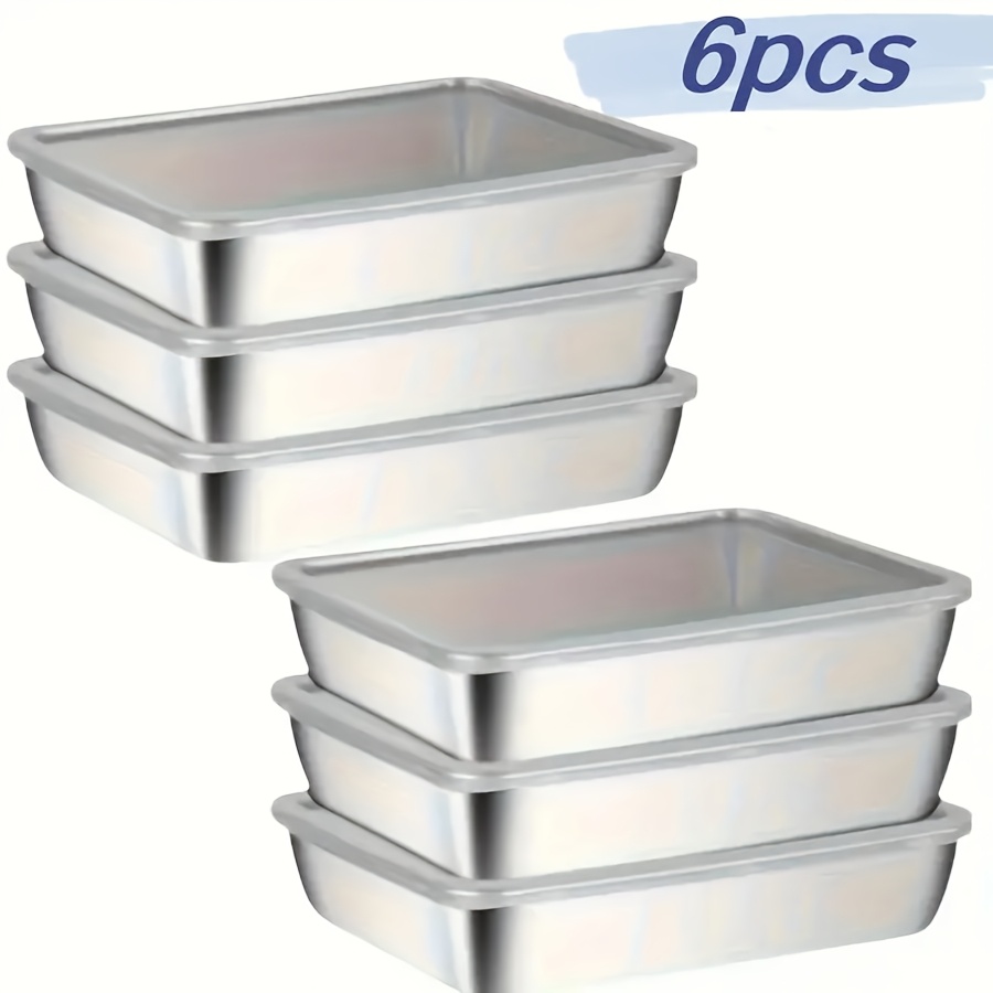 

6pcs Stainless Steel Food Storage Containers Set With - Freezer Safe, Reusable Rectangular Pans For Baking, Meal Prep & Outdoor - Organization & Fridge , Pantry Organizers And Storage