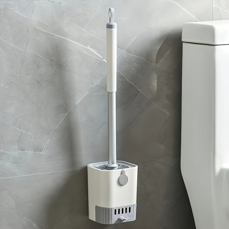 

Wall-mounted Silicone Toilet Brush Set With Long Handle & Paper Holder - Soft For , No-dead-corner Cleaning, Manual , Sleek