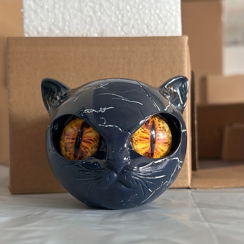 TEMU Cat Eye Statue | Resin Hand-carved, Gothic Dark Aesthetics | Living Room Tabletop Art Decor | Vintage Textured Home Ornament