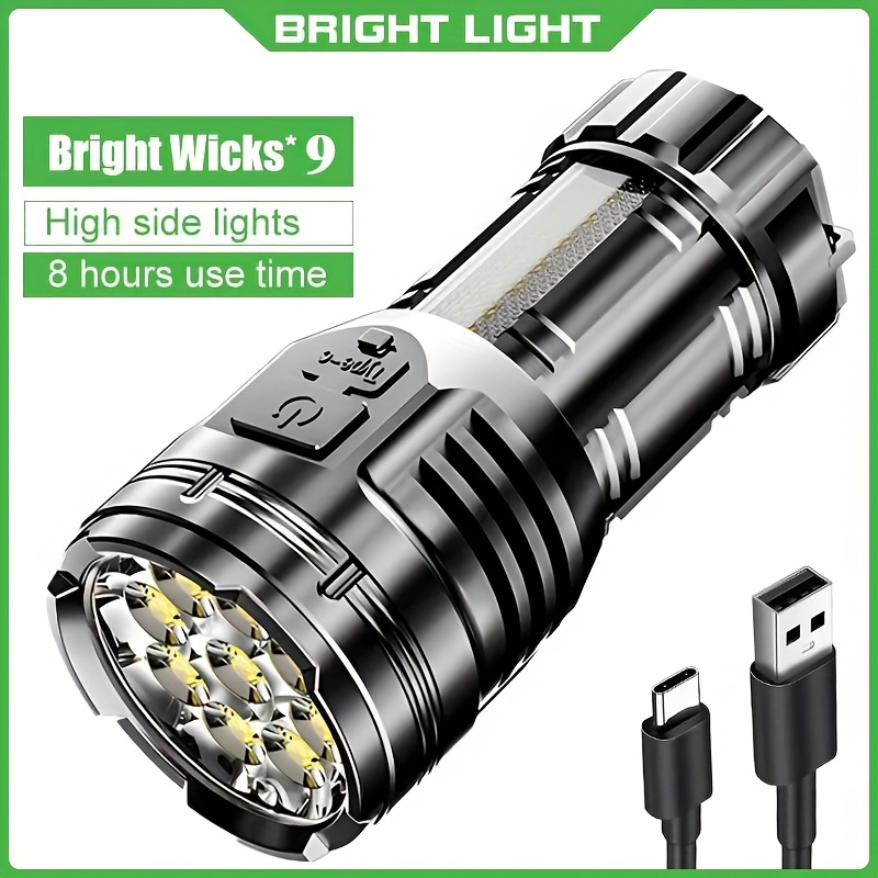 五智尚9核怪兽手电筒，带磁性底座和usb-c接口，5种模式+cob侧灯，9种亮度光束，适用于紧急停电、车库、车辆维修、露营、派对、夜间安保（usb-） 商品详情 0