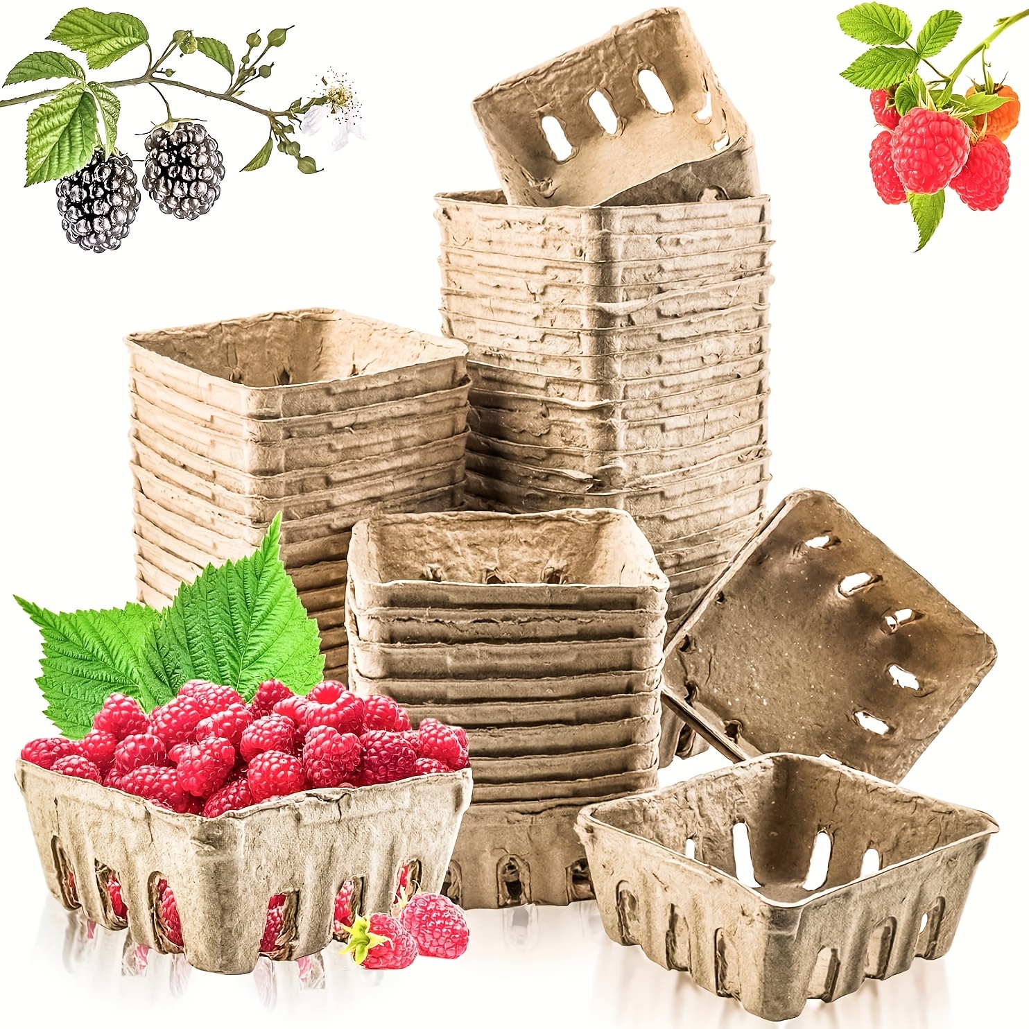 

10 Pcs Pulp Fiber , Small Farmers Market Produce Basket Containers, Kitchen Supplies For Strawberry Blueberry Raspberry Egg Vegetable, Kitchen Storage Items