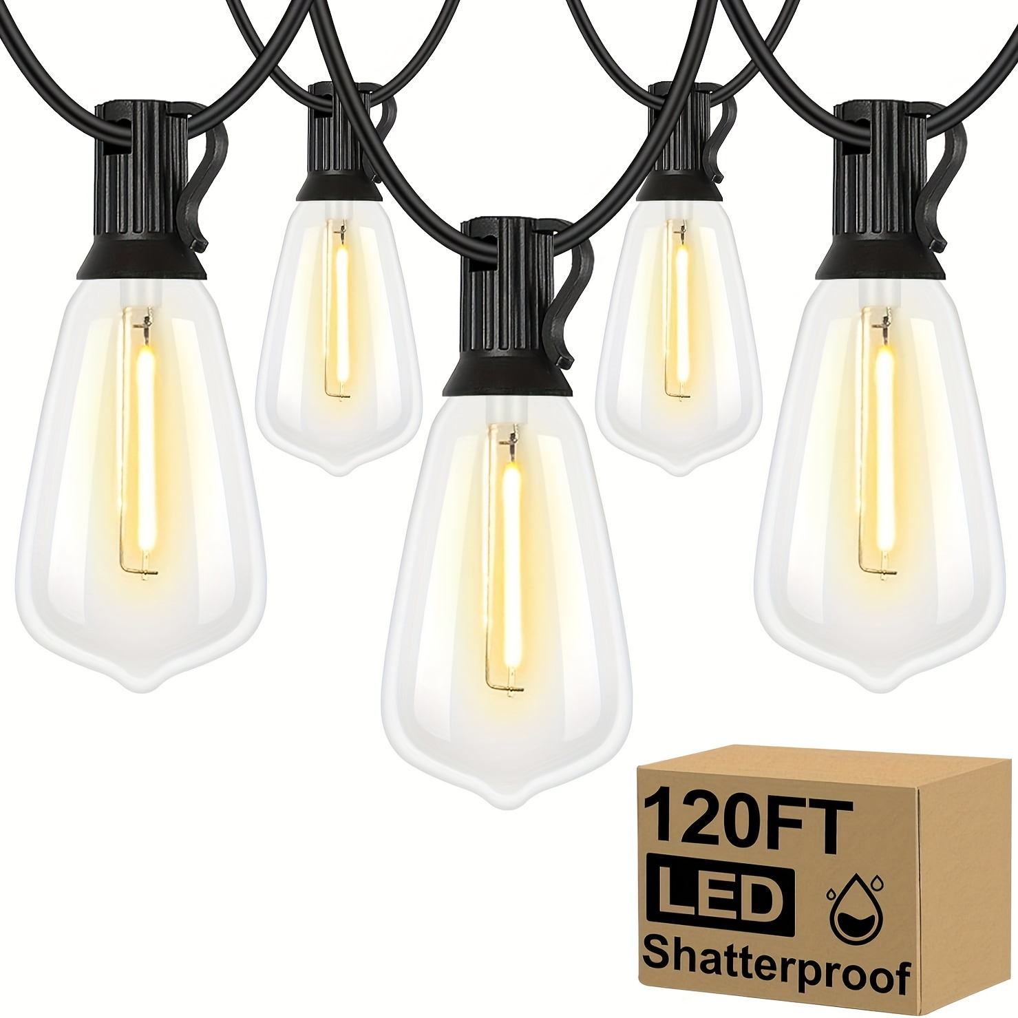 

120ft Outdoor String Lights, 2700k Bright Led Patio Lights With 62 St38 Shatterproof Vintage Bulbs, Retro Connectable Edison String Lights For Outside, Garden, Balcony, Porch