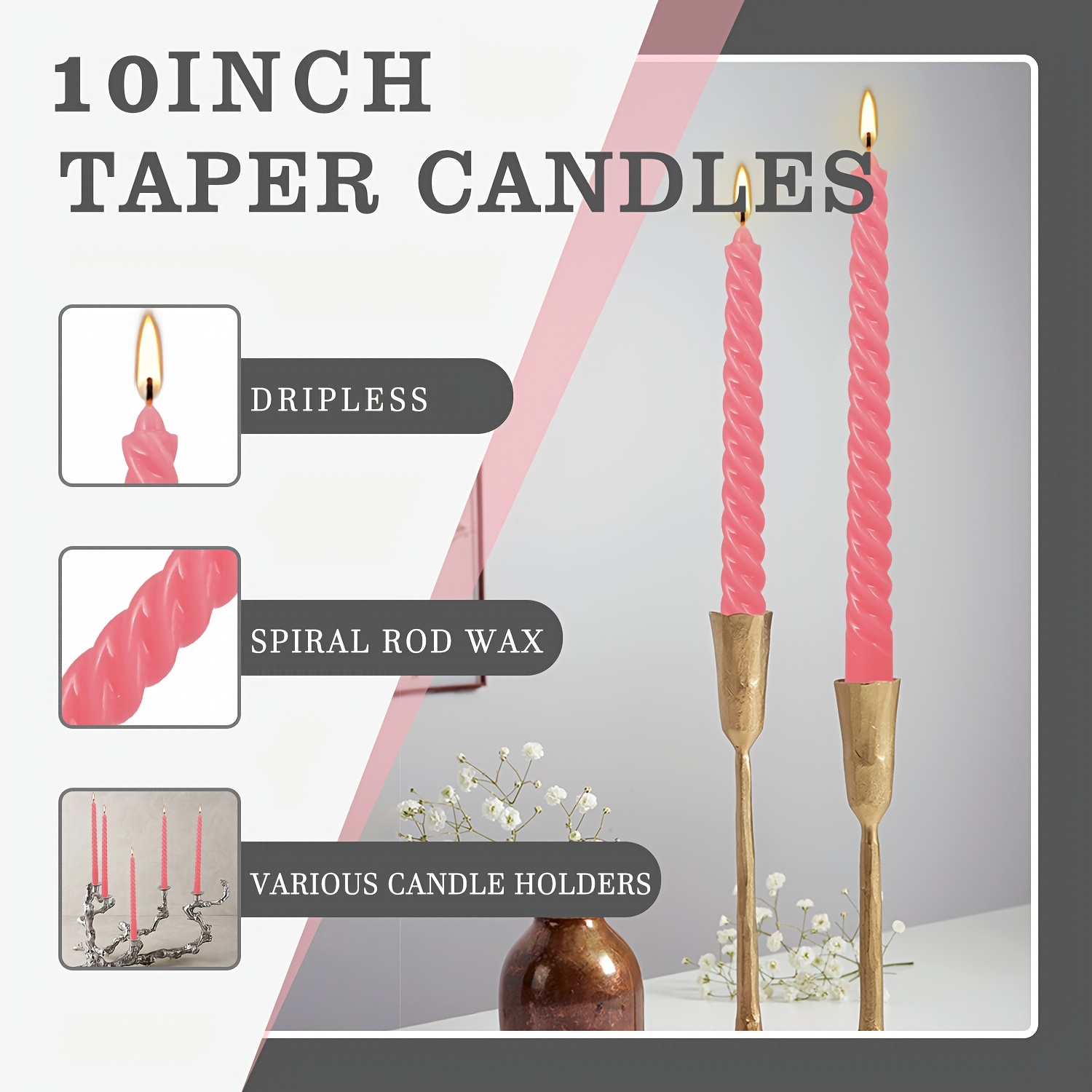 Festival Candles 12 Thin Spiral Stick Candles for Decorations