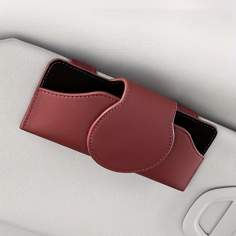 Car Visor Glasses Holder with Magnetic Closure, 1Pc PU Leather Eyeglasses Storage Clip, Vehicle Sun Visor Organizer Accessory with Tight Adsorption