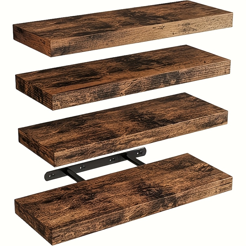 TEMU 4 estantes de pared, uno puede soportar 10 kg, estante colgante suspendido, madera natural, soporte de carga, ahorra , fácil de instalar,