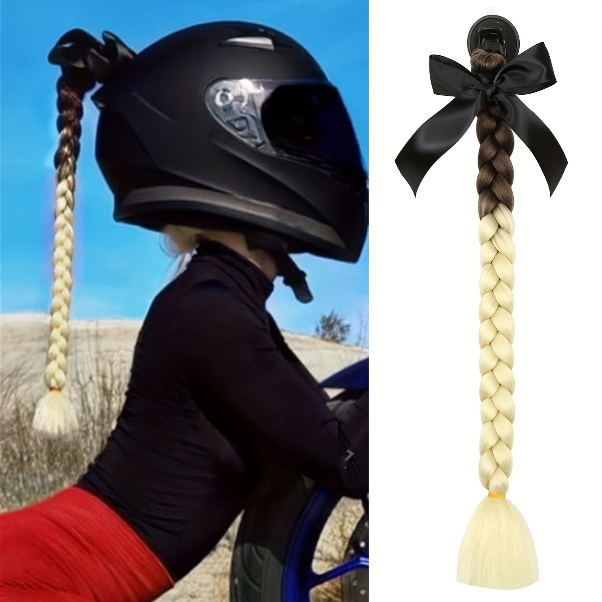 fake braid for motorcycle helmet BRAIDS style dual pigtail ponytail wig instantly transforms the look of any motorbike helmet Synthetic Helmet Braid Hair Extensions