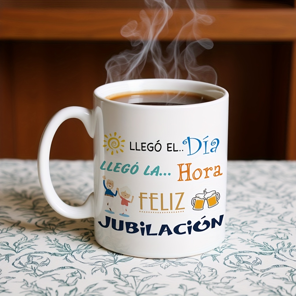 TEMU 1 pieza, Taza de café de cerámica prémium de 11 oz - Diseño divertido, de jubilación alegre, Taza de café - para todas las bebidas, para