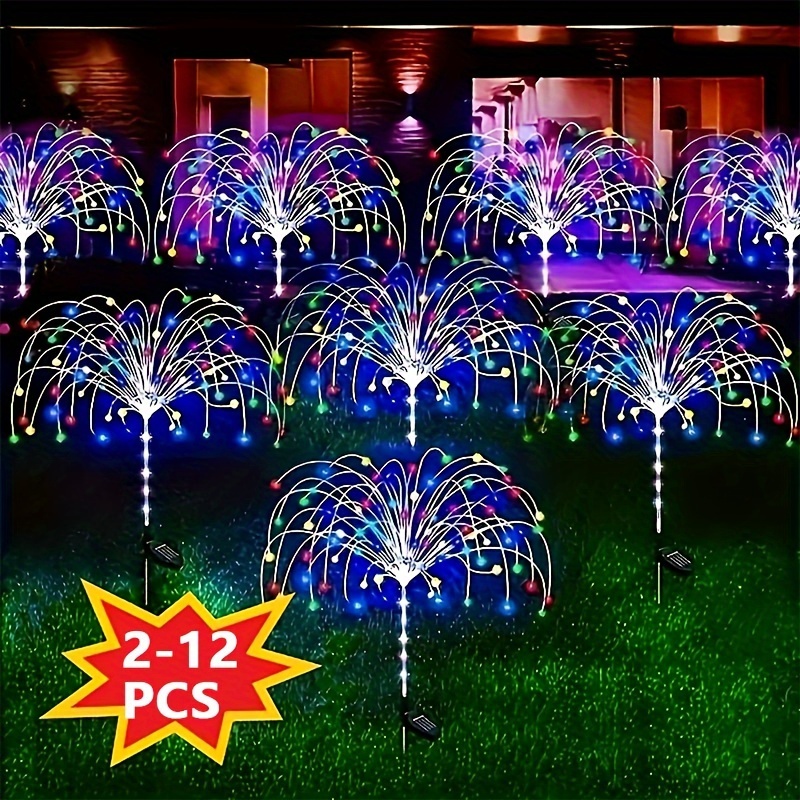 

2/4/6/8/10/12pcs Celebration Solar Led Fireworks Elf Lights With 8 Working , Outdoor Garden Decoration, Party, Christmas Wedding, Lawn Channel Lights