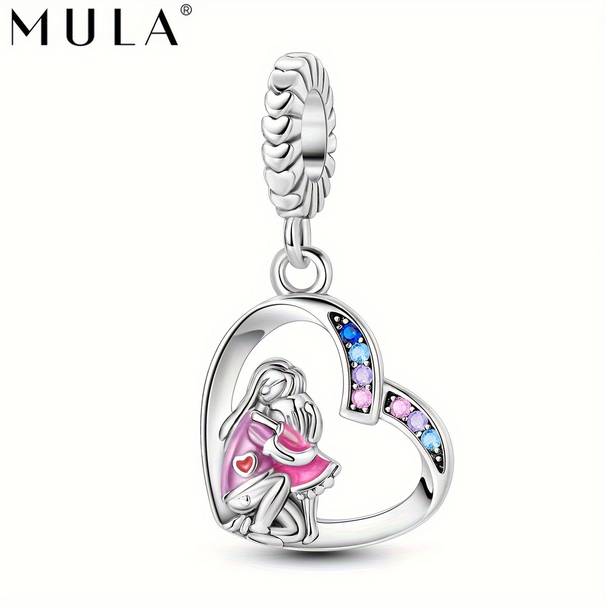 

1pc 925 Silver Plated Warm Love Hug Mom Daughter Hollow Heart Pink Enamel Pendant Beads Charm Fit Original Bracelet Necklace Beads Diy Jewelry Mother's Day Gift