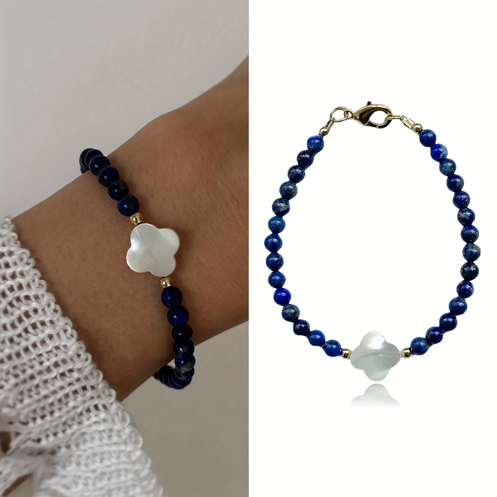 Natural Lapis Lazuli Beaded Bracelet, Unisex Fashion Accessory