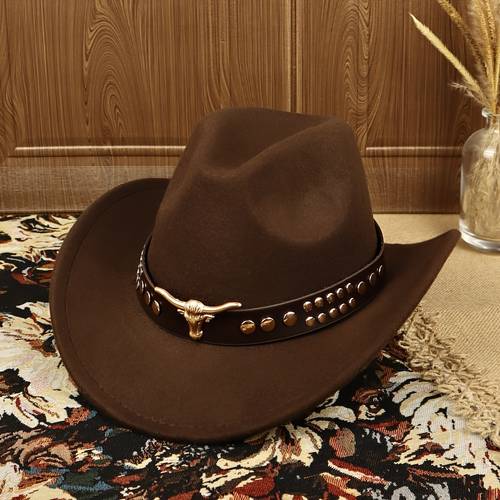 1pc vintage western cowboy hat for men women wide brim bull rivet with reinforced hard frame lightweight inlay suitable for riding rodeo themed parties role play western gift for