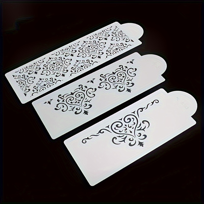 Image of 3-piece Cake Decorating Stencil Set, Plastic Design, Diy Baking Templates For Cake Borders, Fondant Patterns, And Embossing