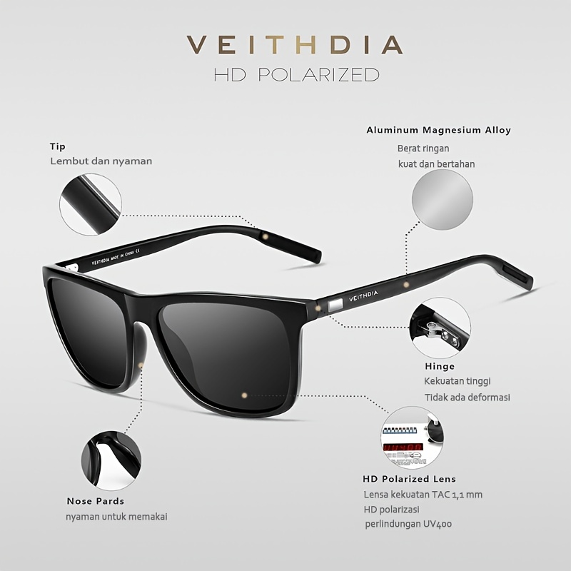 Unisex Aluminum Magnesium Square Polarized UV Resistant Sunglasses