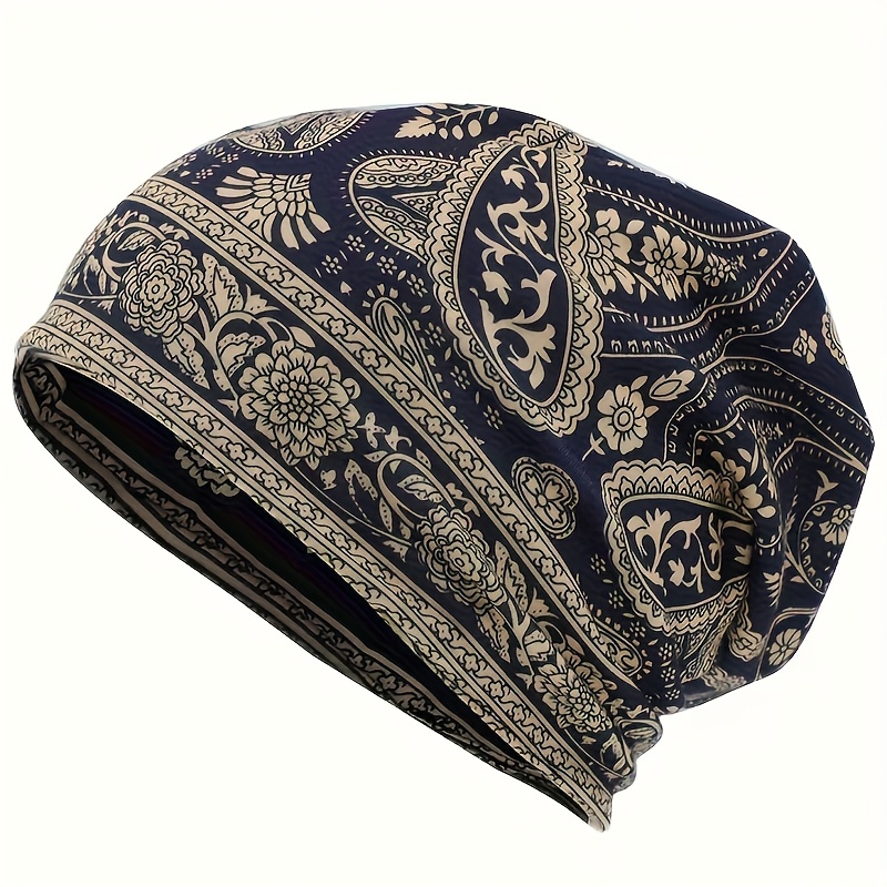 TEMU 1/5pcs Classic Colorful Paisley Print Slouchy Beanie, Bohemian Stretch Skull , Vintage Unisex Neck Gaiter Soft Brimless Beanie For Men And Women