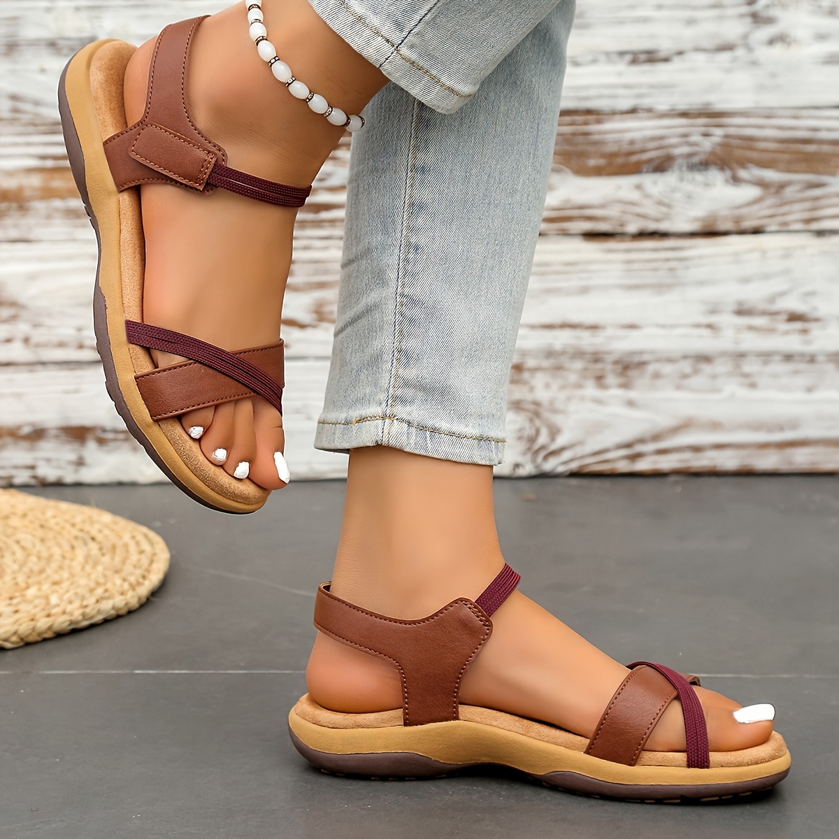 women s summer black white crisscross strap sandals soft slip resistant breathable open toe flat   with magnetic closure for outdoor activities summer sandals Product details 4