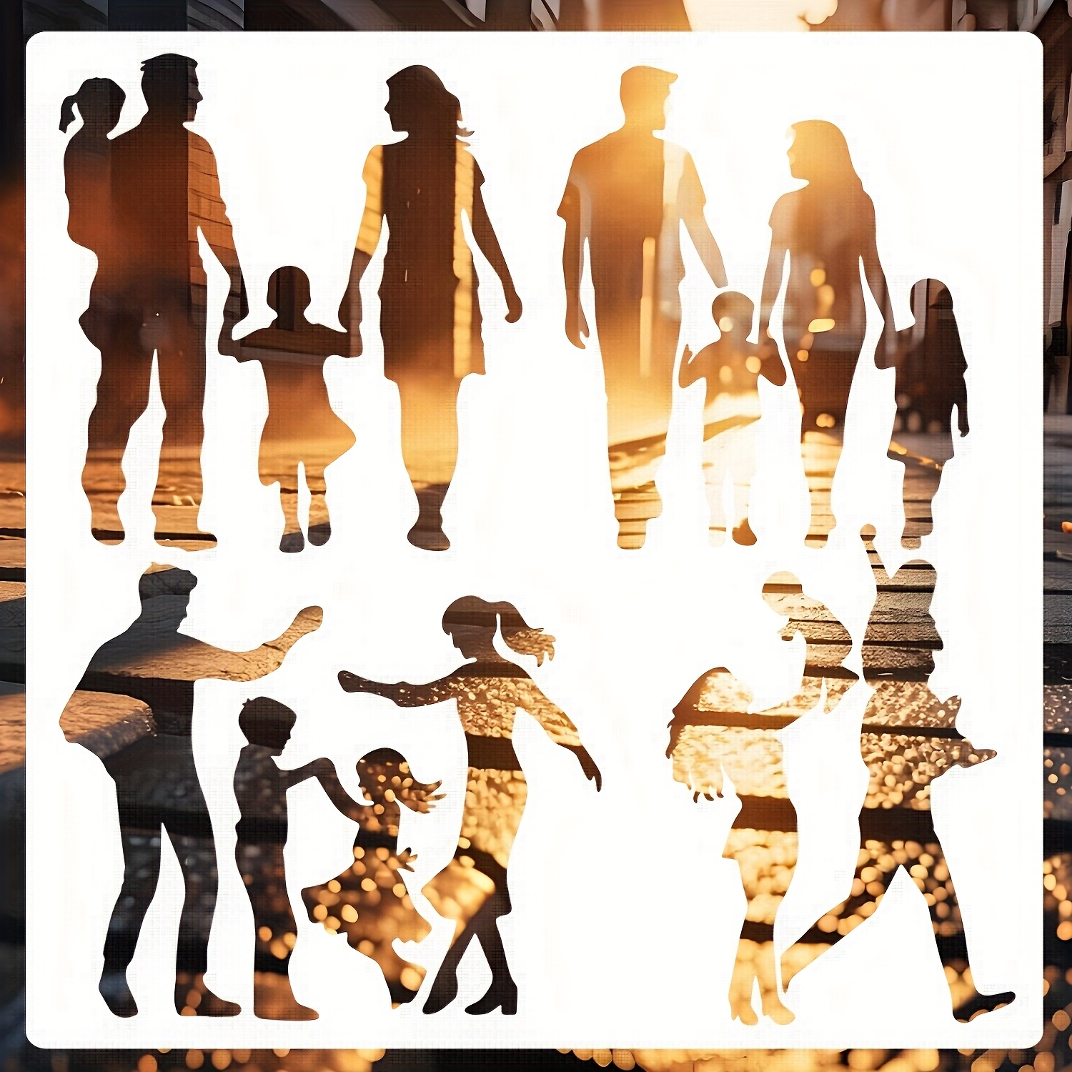 Family Silhouette Stencil Reusable 11.8*11.8 Inches For Painting With Paint Brush Drawing Templates For Crafts Wall Art Furniture Canvas
