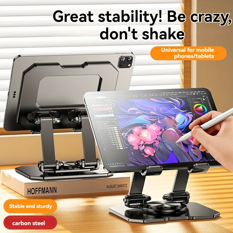 360 rotating carbon steel phone tablet stand adjustable foldable and sturdy for live streaming video recording and hands free use tablet holder stand details 2