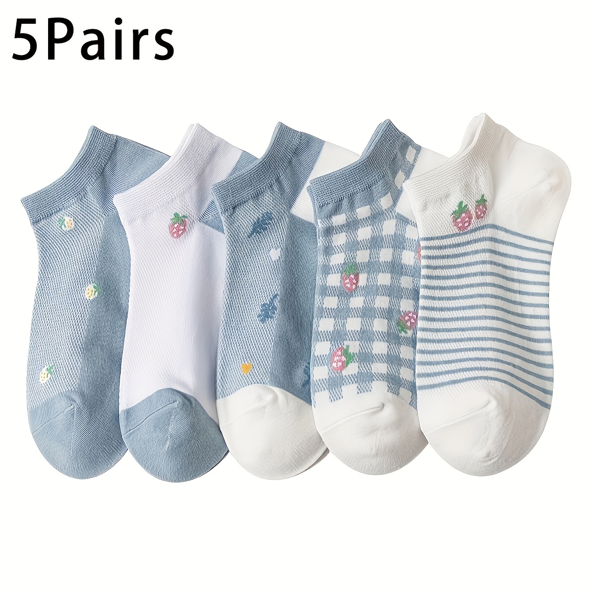 TEMU 5 Pairs Of Striped Low-, Easy And Comfortable Short Socks, Soft And Versatile, Suitable For Women's Wear, Suitable For Daily , Sports, Home Use,