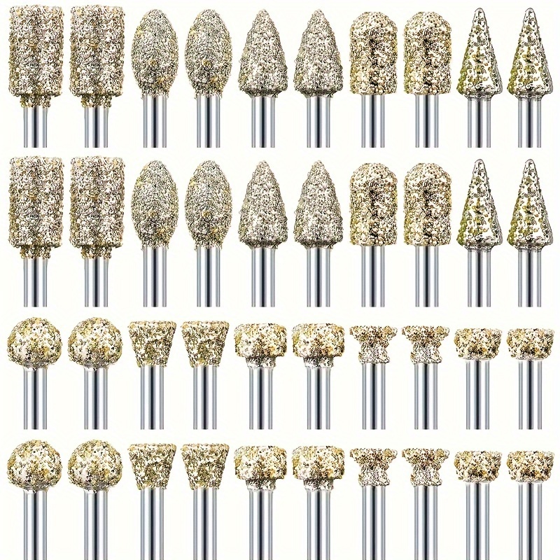 

40pcs Diamond Burr Set For - Coarse & Polishing 1/8" For Stone, , And