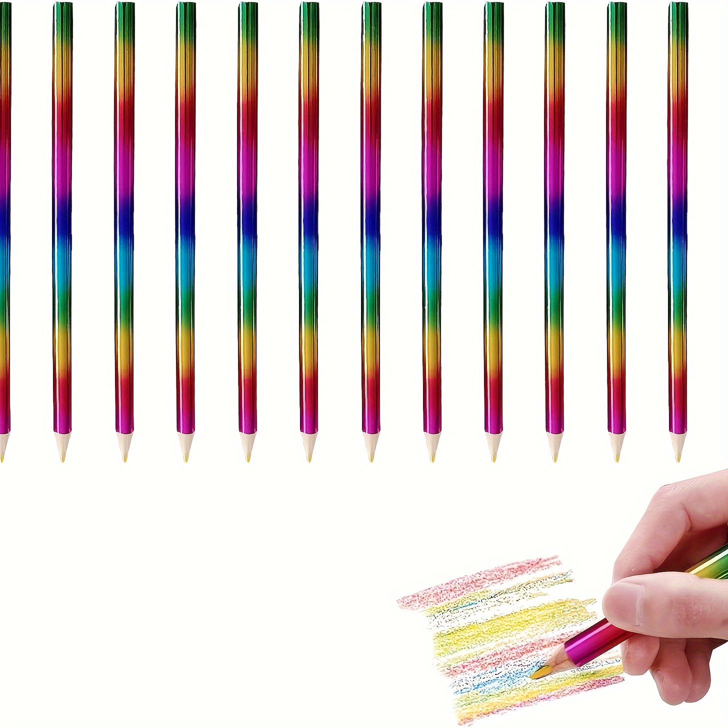 

12pcs Rainbow Colored Pencils, 4 Color In 1 Rainbow Pencils For, Assorted Colors For Drawing Coloring Sketching Pencils For Drawing Stationery, Gifts, Bulk