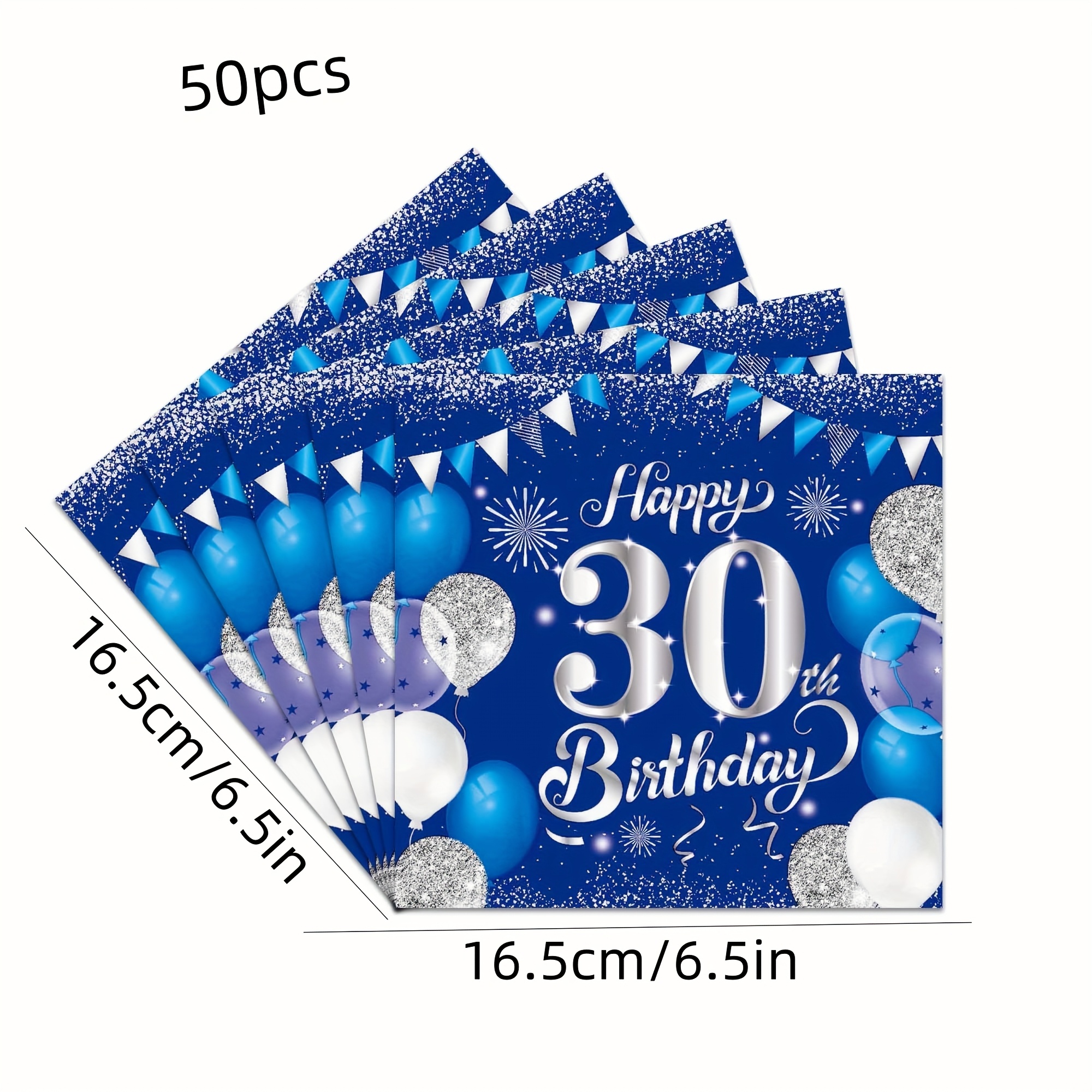 Image of 50 Blue And Silvery 30th Birthday Napkins For , Suitable For Celebrating 30th Anniversary Themed Parties And Wedding Anniversaries