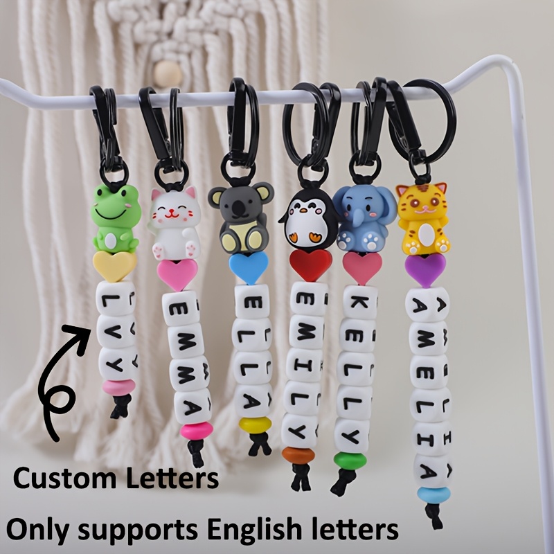 

Customizable Beaded Keychain - Personalized Letter Name For Backpacks & - Cat, , , Bear, ,