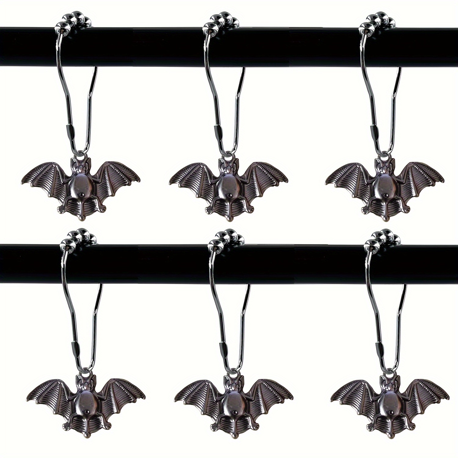 

12-pack Bat Shower Curtain Hooks With , Iron Decorative Hanger Rings For Bathroom Accessories, Decor