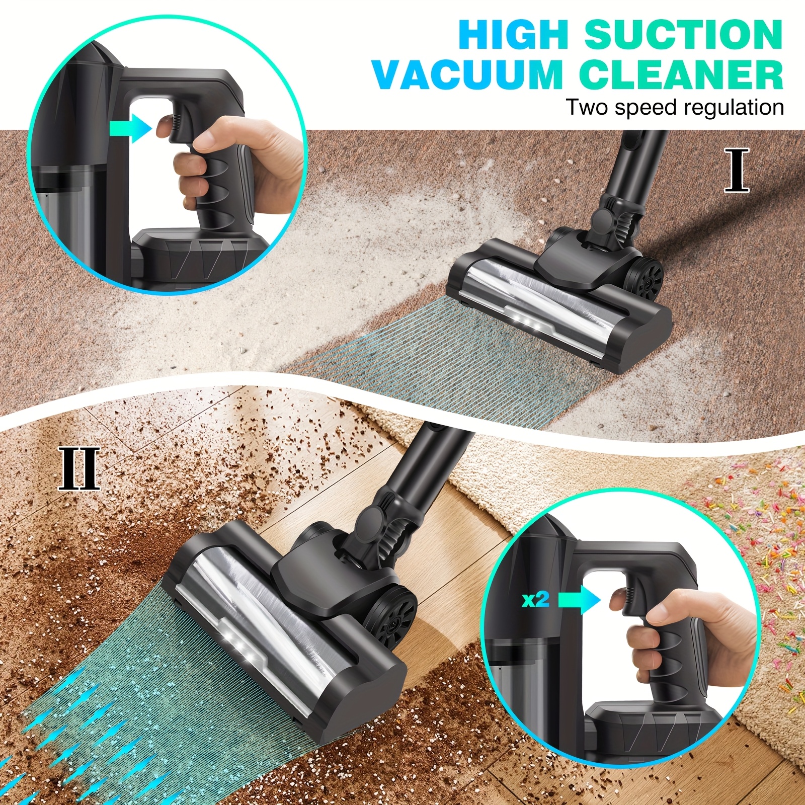 Cordless Vacuum Cleaner, Wall Hanging Stick Vacuum Cleaner 15KPA Pet Vacuum Cleaner With Tangle-Free Brush, 3000mAh Battery, Up To 65 Mins Runtime, For All Hardwood Floors Carpet Pet Hair, Ideal For Home & Car Use