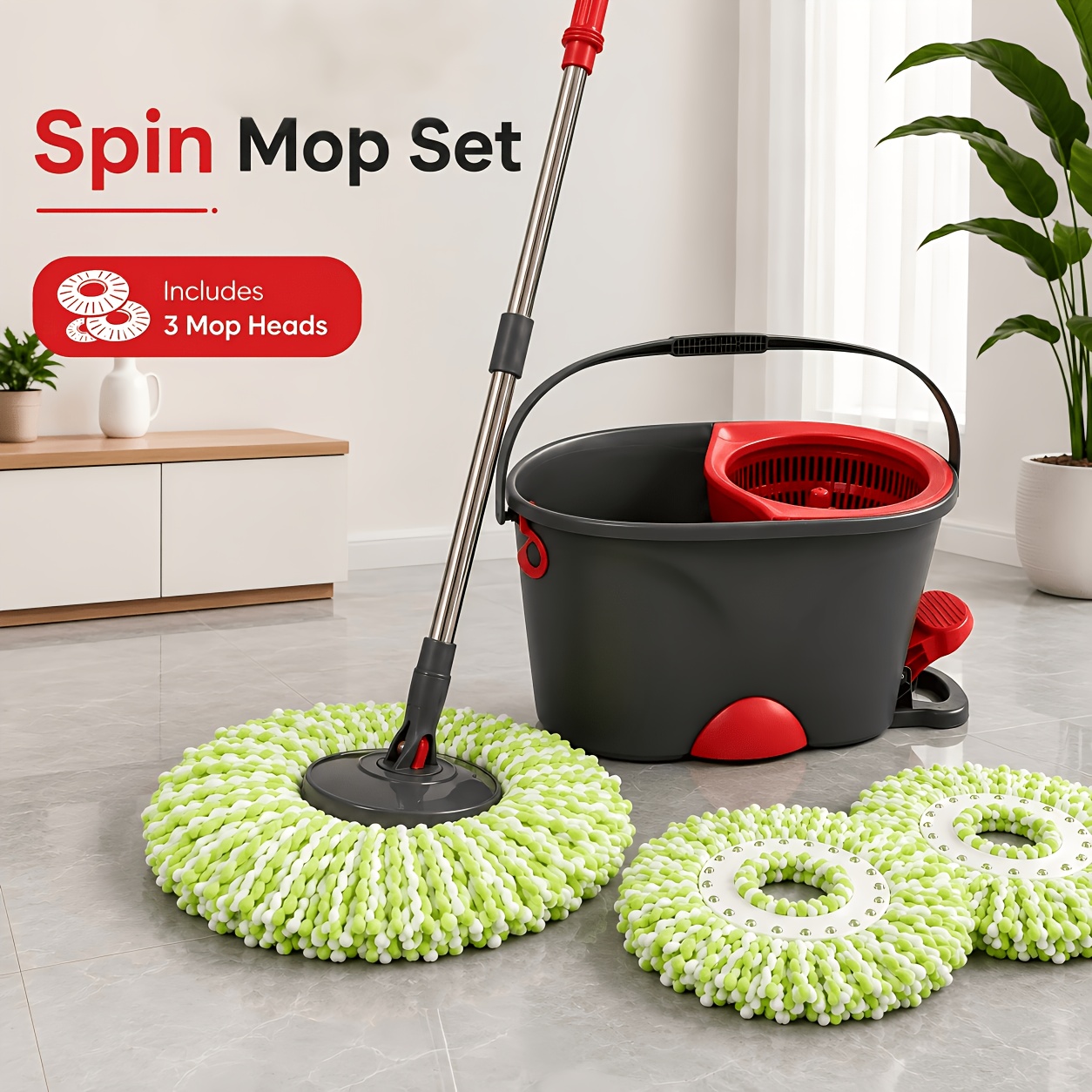 360° Rotating Mop Bucket Set With Foot Pedal For Dewatering, Microfiber Mop Head, Suitable For Home, Kitchen, And Bathroom Floor Cleaning